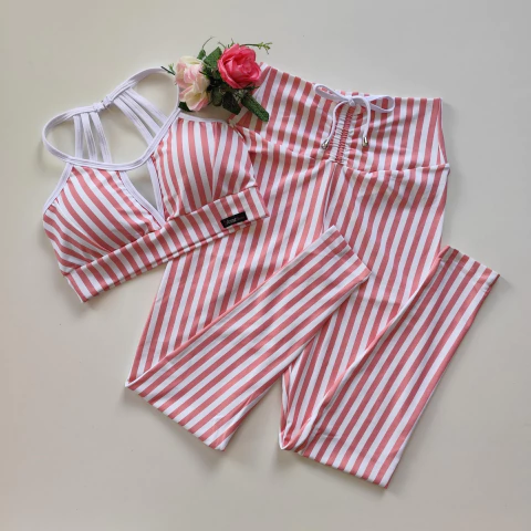 Conjunto Calça Listras Rosas Top Mariana