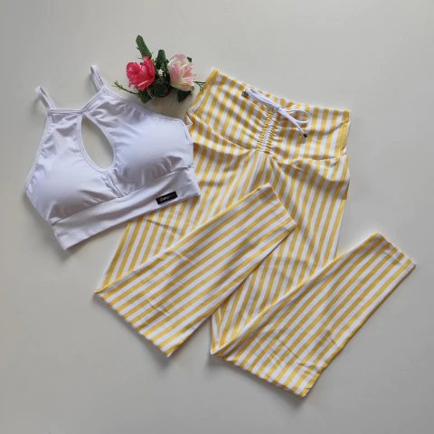 Conjunto Calça Listras Amarelo Top Gota