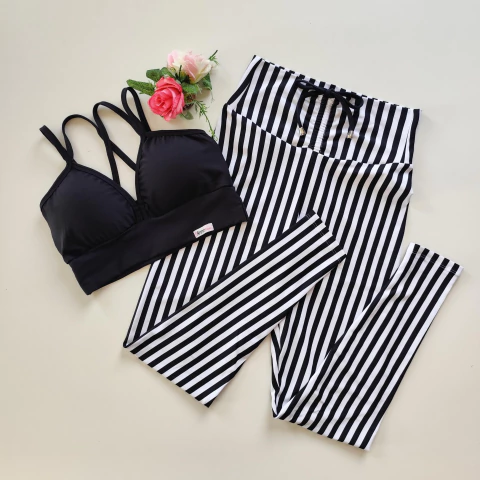 Conjunto Calça Listras P&B Top Margarida