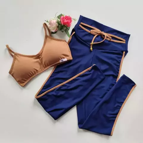 Conjunto Calça Marinho Viés Mocha Mousse Top Luz SEM EPINA BUMBUM - comprar online