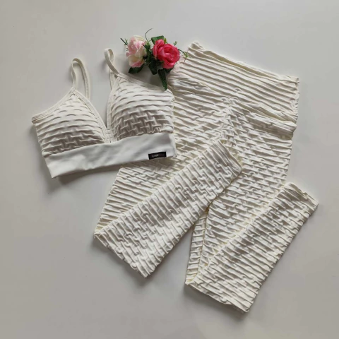 Conjunto Calça Jacquard Off White Cós Simples top Mara