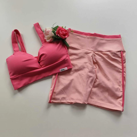Conjunto Short Quartz Pink Viés Hot Pink Top Julianne