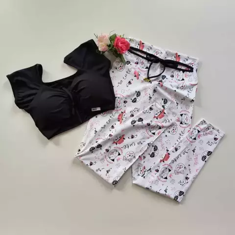 Conjunto Calça Gatinho Decote Top Ciganinha SEM EMPINA BUMBUM