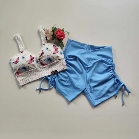 Conjunto Short Porcelana Cadarço Lateral Top Julianne Borboleta