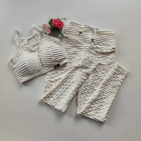 Conjunto Calça Jacquard Off White Top Carol