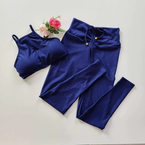 Conjunto Calça Marinho Aveludado Top Thaís