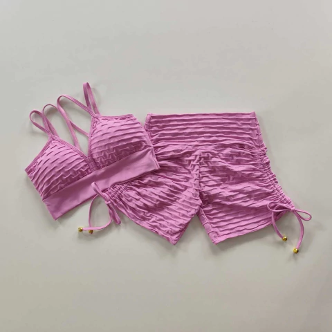 Conjunto Short Jacquard Ciclaminho Cadarço Lateral Top Margarida