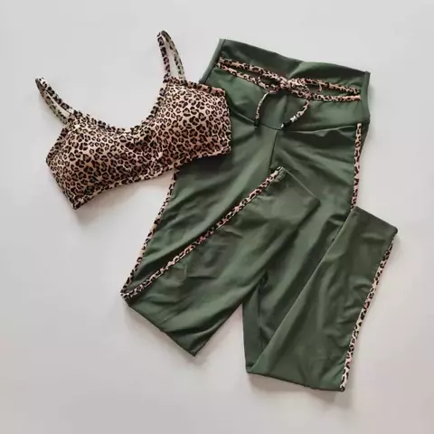 Conjunto Calça Verde Militar Viés Onça Top Luz SEM EMPINA BUMBUM