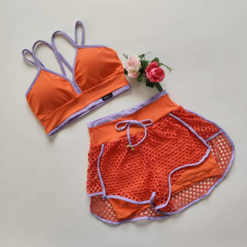 Conjunto Short Duplo Coral Viés Lavanda Top Margarida