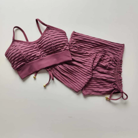 Conjunto Short Jacquard rosa Seco Cadarço Lateral Top Sara