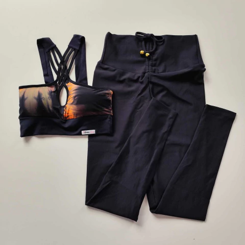 Conjunto Calça Cós Cadarço Suplex Preto Top Ana Tie Dye - comprar online