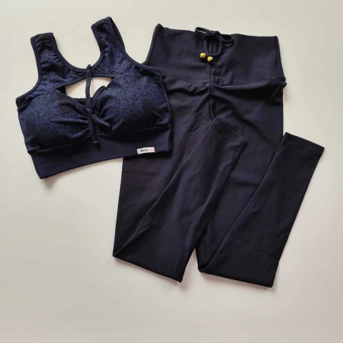 Conjunto Calça Cós Cadarço Suplex Preto Top Laço Alça Grossa - comprar online