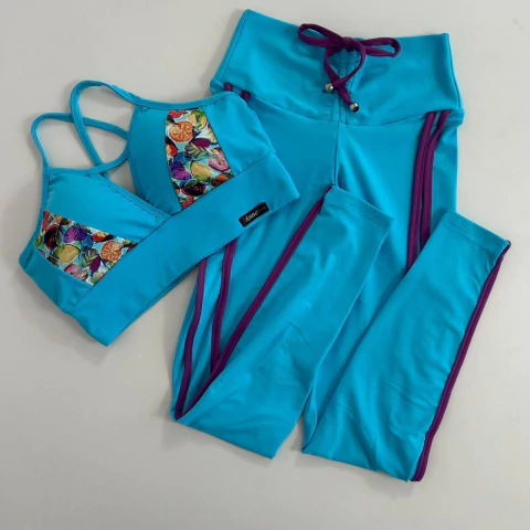 Conjunto Calça Suplex Azul Celeste Viés Top Maria Frutinhas - comprar online