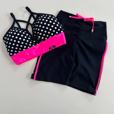 Conjunto Short Suplex Preto Viés Lycra Top Andressa Poá - comprar online
