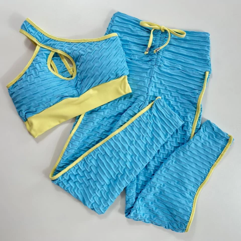 Conjunto de Calça Jacquard Sky Blue Viés Amarelo Manteiga Top Mula Manca - comprar online