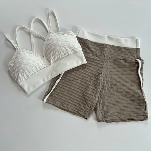 Conjunto Short Jacquard Kaki Viés Off White Top Margarida - comprar online