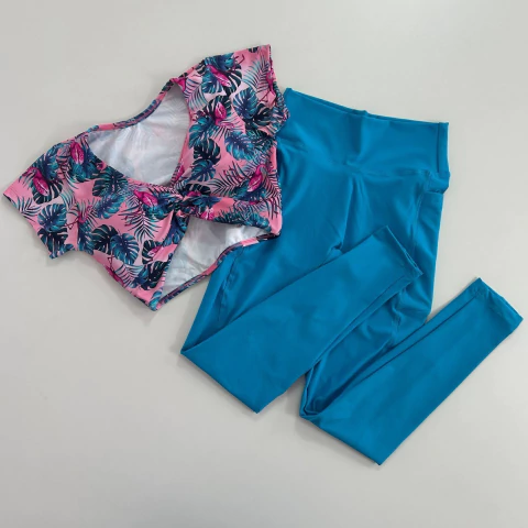 Conjunto Calça Bolso Vived Blue Top Pérola Manga - comprar online