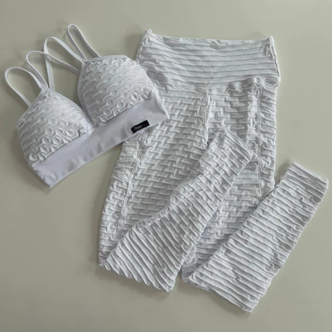 Conjunto Calça Jacquard Branco Bolso Top Margarida SEM EMPINA BUMBUM - comprar online