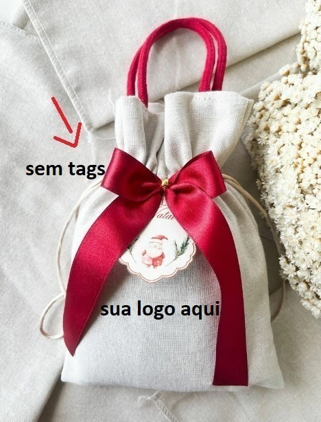 20 Saquinhos Puxar alça Natural Montadinho Chique Natal COM SUA LOGO 15x14 SEM TAGS. - comprar online