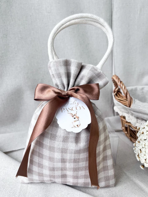 10 Saquinho Puxadinho com Alça Xadrez Marrom - comprar online