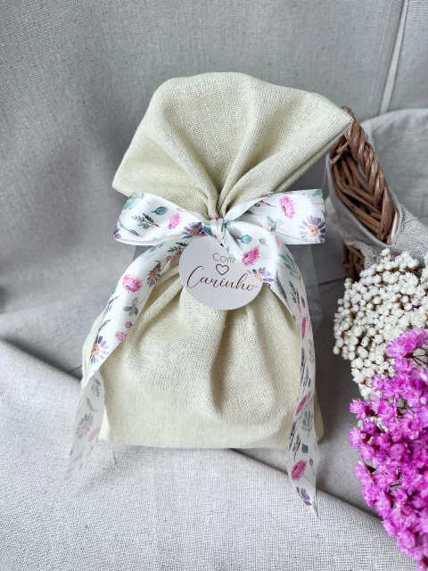 05 Saquinhos Amarradinho de Linho com Fita Floral Coleção Páscoa - comprar online
