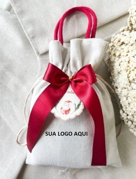 50 Saquinhos Puxar alça Natural Montadinho Chique Natal COM SUA LOGO 15x14 Tags padrão - comprar online