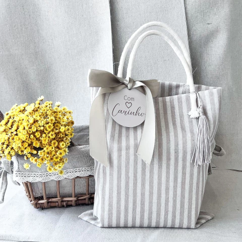 Sacola Ecobag de Linho Estampado Listradinho