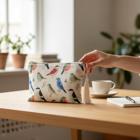 Necessaire de Linho Estampado - Cantoria