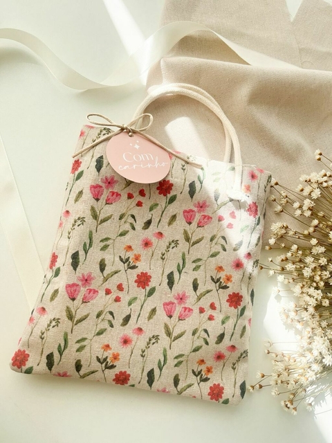 10 Ecobags de Linho Natural, com a Estampa Flora