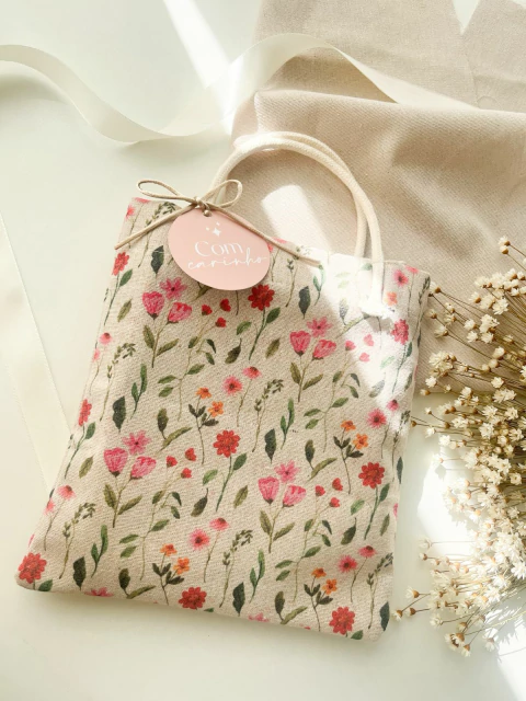 05 Ecobags de Linho Natural, com a Estampa Flora - comprar online