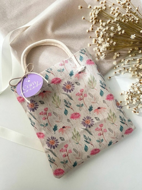 10 Ecobags de Linho Natural com Estampa Vanda