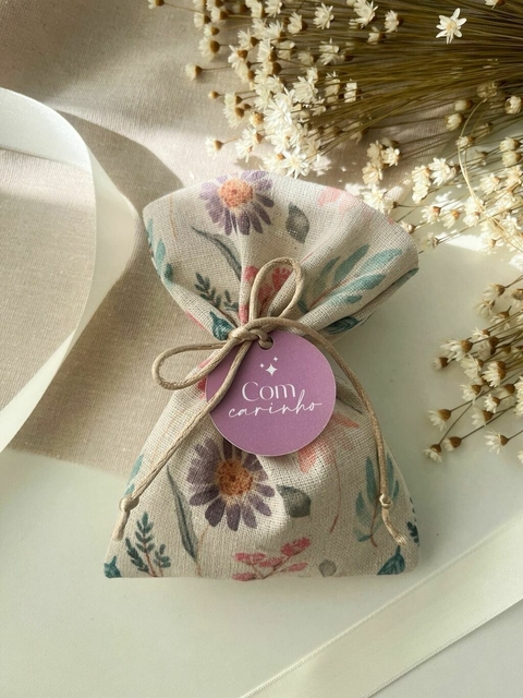 50 Saquinhos de Amarrar em Linho Estampado - Vanda / ATACADO