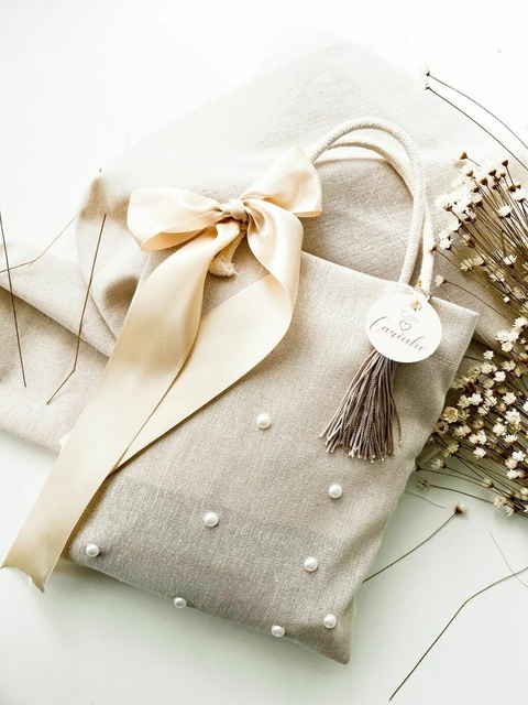 50 Sacolas Ecobag Linho Premium Bonequinha de Luxo com Pérolas / ATACADO