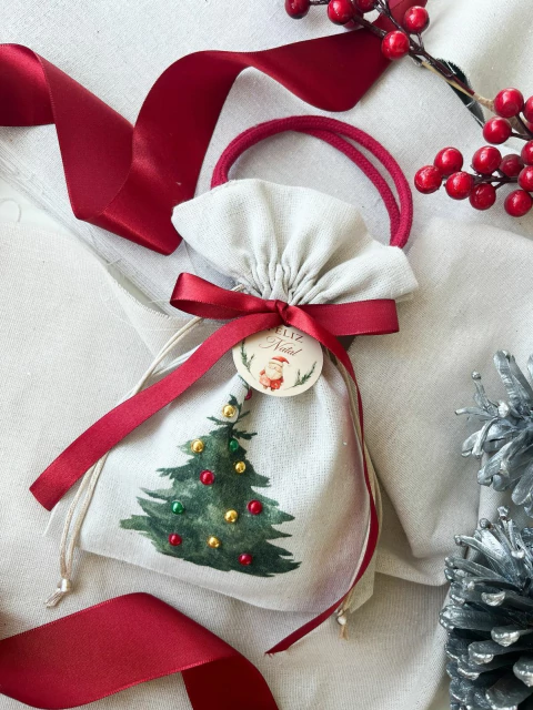 10 Saquinhos Puxar alça Vermelha Natal Chique - Luz Colorida - comprar online