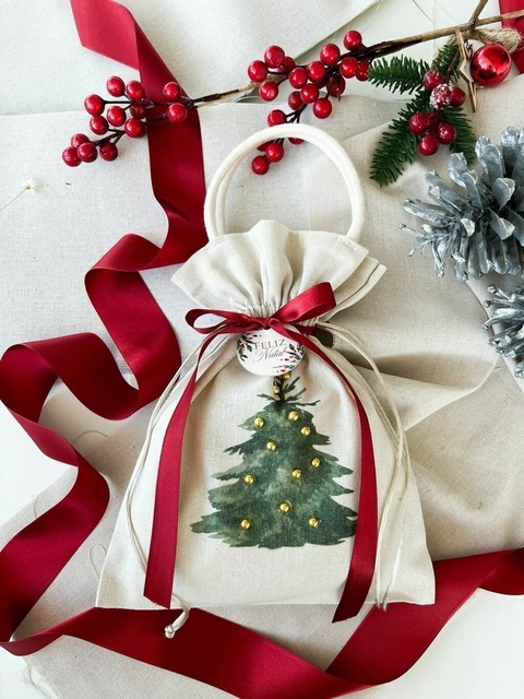 50 Saquinhos Puxar alça Natal Chique - Luz Dourada / ATACADA