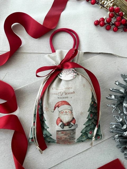 10 Saquinhos Puxar alça Natal Chique Presente