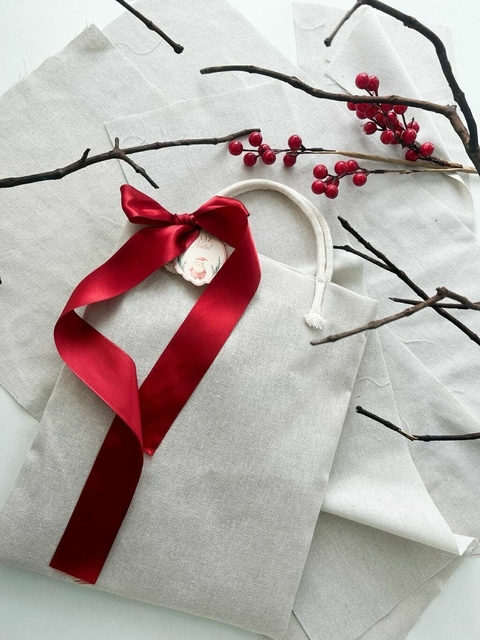 10 Sacolas Ecobag Linho Lisa Natural Tag Natal