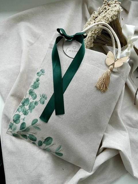 04 Ecobags linho Coleção Folhas de Oliva