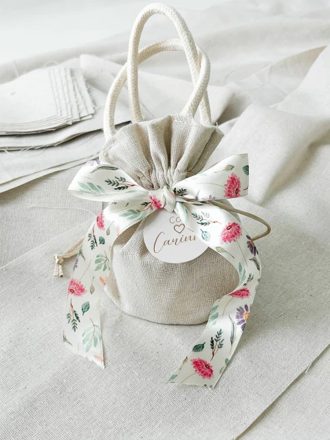 05 Saco Puxar Alça 12x13 ( Pote de Velas Patê ) + fita estampa vanda - comprar online