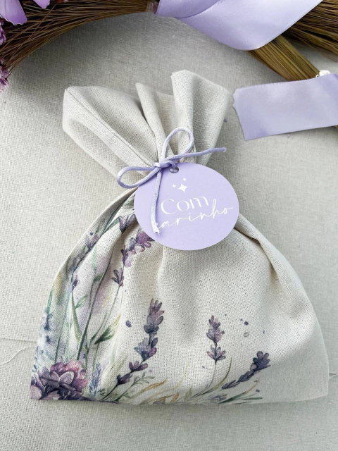 05 Saquinhos de Amarrar Linho Estampa Floral - Lavanda - comprar online