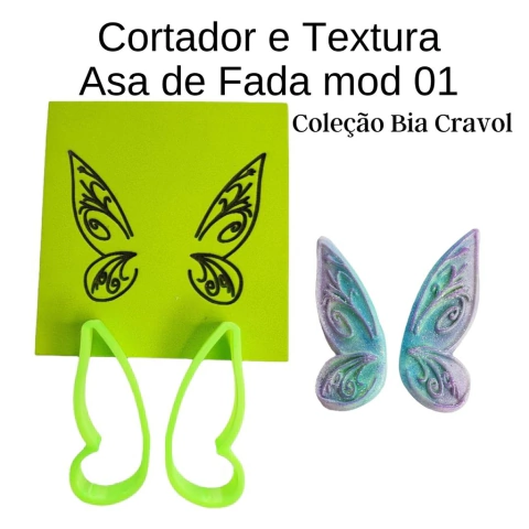 Cortador e Textura Asa de Fada Mod 01 - Coleção Bia Cravol