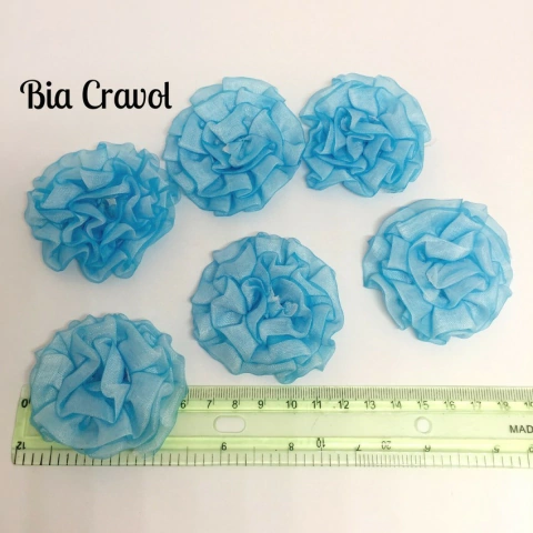 Flor de Tecido - Azul Bebê - 10 unidades