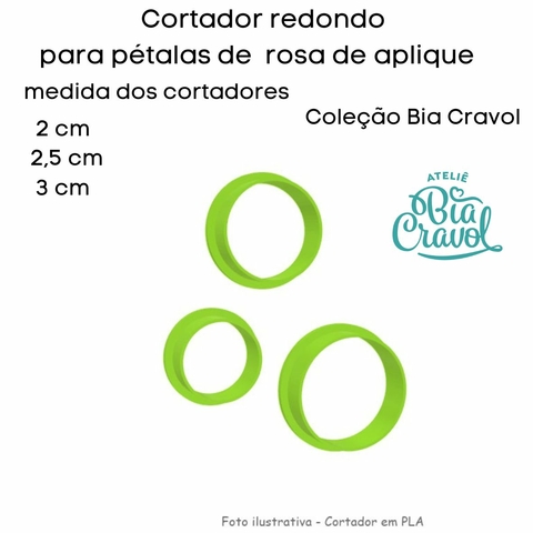 Cortador Redondo para Pétalas de Rosas de Aplique 3 tamanhos - Bia Cravol