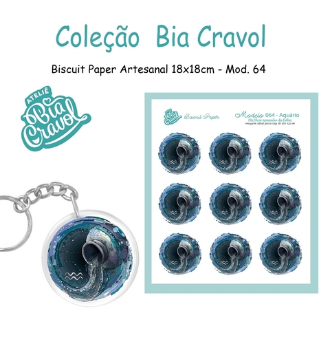 Biscuit Paper - Tag para Biscuit - Mod 64 - Aquário - Coleção Bia Cravol
