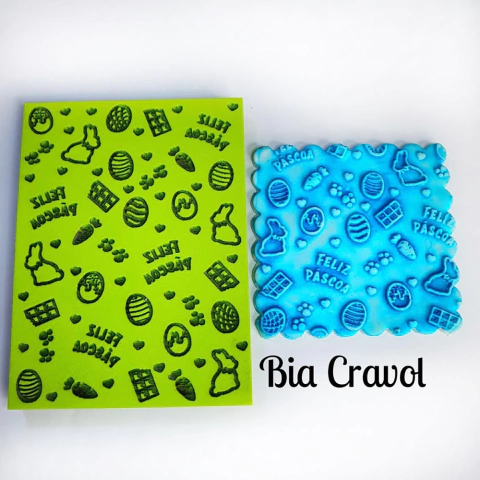 MINI Textura de Emborrachado Mod 42 - Feliz Páscoa e ovos - 10x7,5 cm