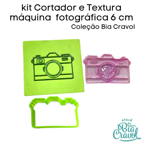 Kit de Cortador e Textura Maquina Fotográfica 6 cm - Coleção Bia Cravol
