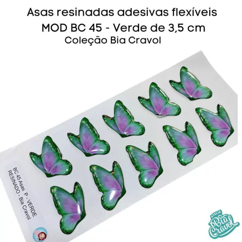 Asas Resinadas Adesivas Flexíveis - BC 45 - TAM P - 3,5CM - Verde - Bia Cravol