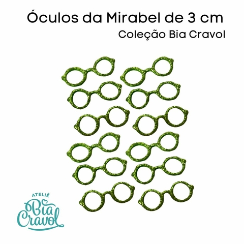 Óculos de EVA com Glitter - Verde - Redondo - 3 cm - 12 unidades
