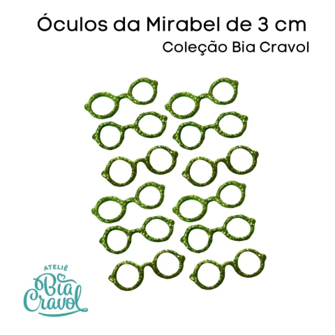 Óculos de EVA com Glitter - Verde - Redondo - 3 cm - 12 unidades
