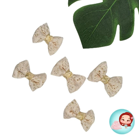 Laço gravata de crochê - Marfim - 5 un